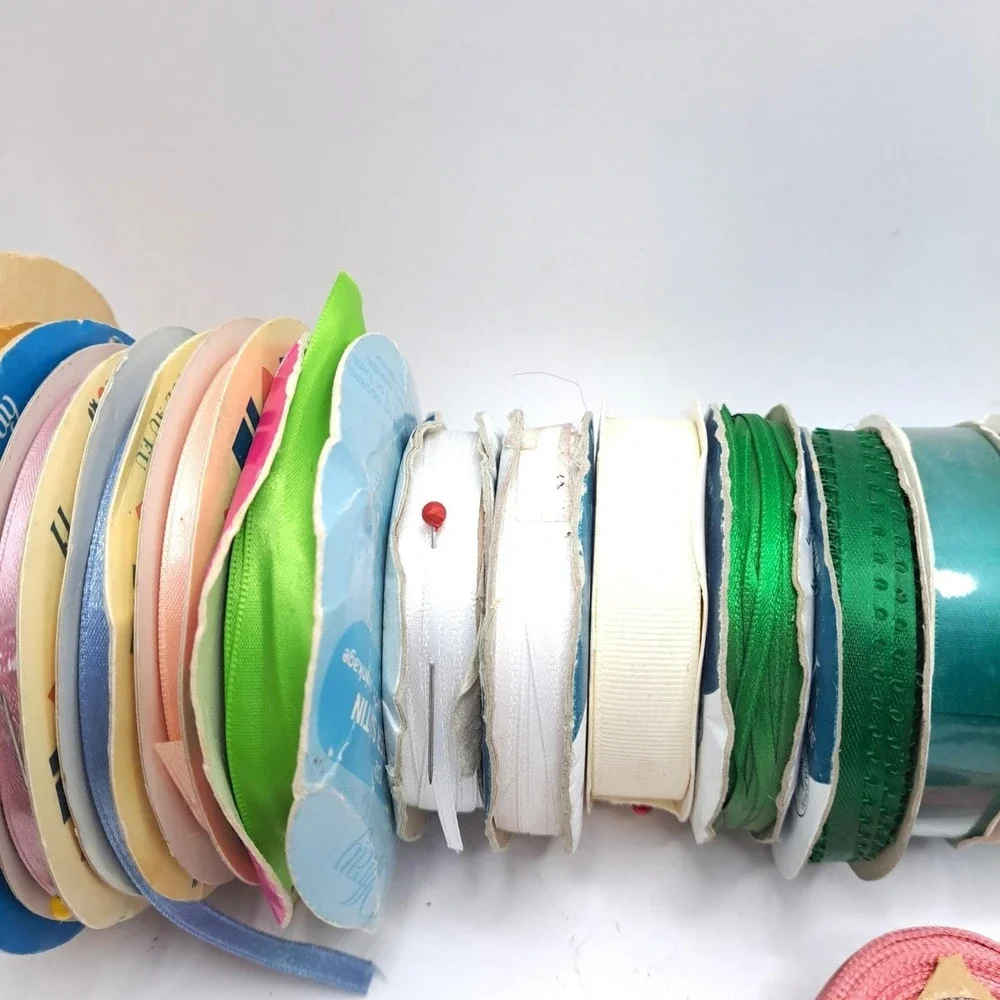Vintage Ribbon Lot 15 Rolls Mixed Color Width Sewing Craft Supply Destash Bundle